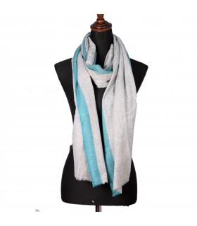 Natural Cashmere Shawls with Petrol-Blue Border