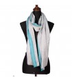 Natural Light Grey Cashmere Shawls with Petrol-Blue Border