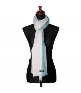 Natural Cashmere Shawls with Petrol-Blue Border